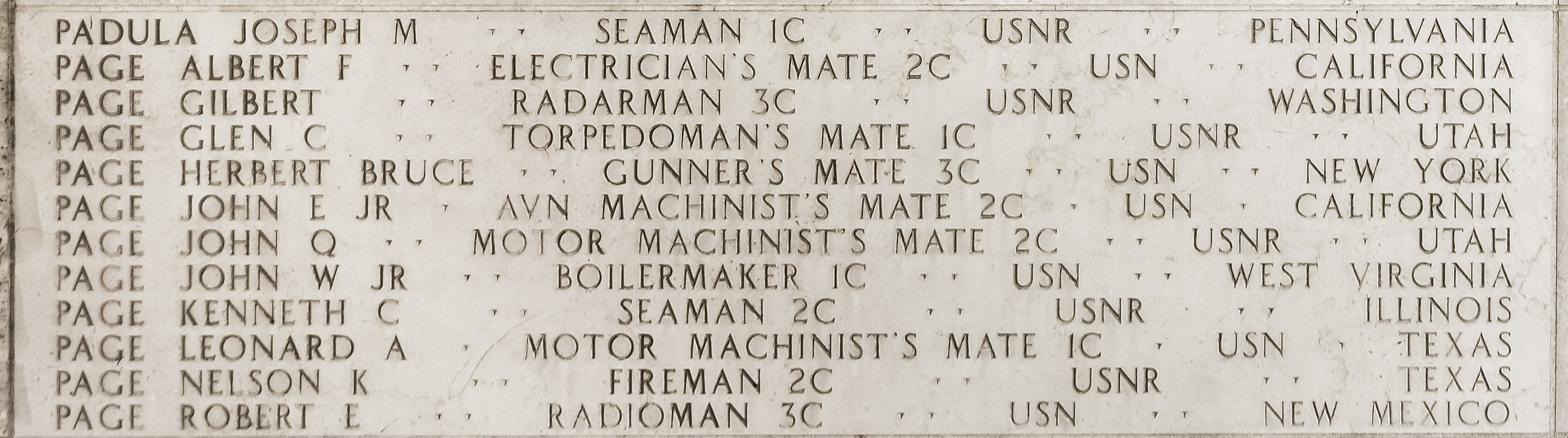 Gilbert  Page, Radarman Third Class